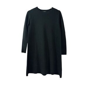 COS Crewneck Midi Dress Black XS 100% Wool Long Sleeve Office Casual *Flawed